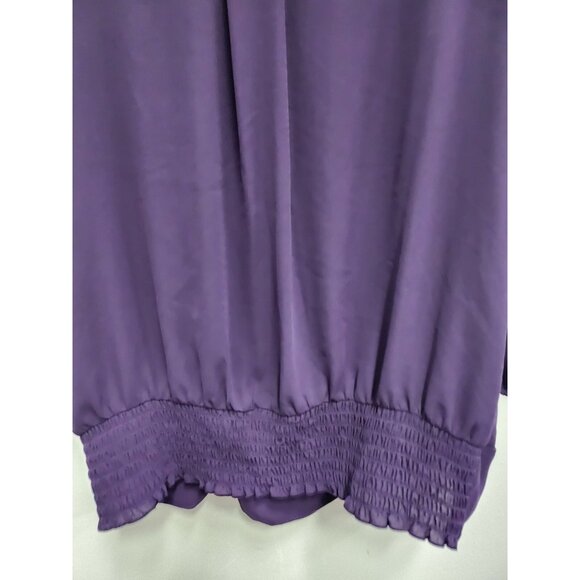 ALYX Womens Blouse Top Size 1X Purple Embellished 3/4 Sleeve Wrap Glam Timeless - Picture 9 of 10